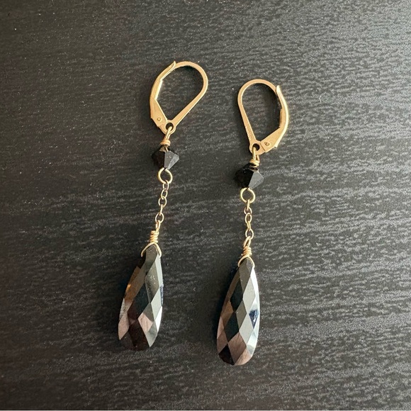 Black Crystal 14k Gold Filled Earrings - Picture 3 of 8